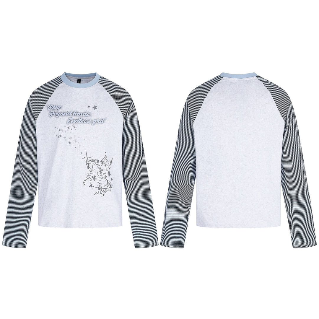 Damen Langarmshirt mit Raglanärmeln und Einhorn-Print Drune