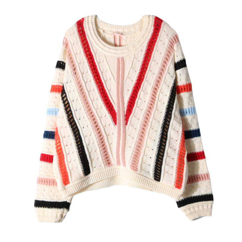 Damen lässiger Strickpullover mit modernem Farbverlauf und einzigartiger Lochstruktur Drune