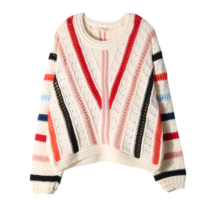 Damen lässiger Strickpullover mit modernem Farbverlauf und einzigartiger Lochstruktur Drune