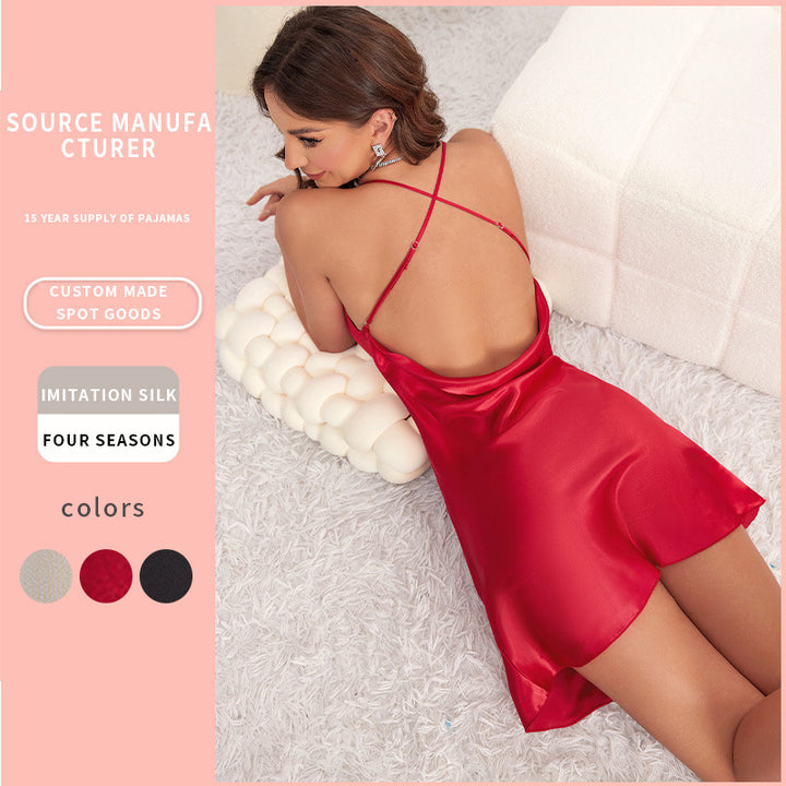 Damen elegantes Nachtkleid aus luxuriösem Satin mit schmalen Trägern und fließendem Schnitt Drune