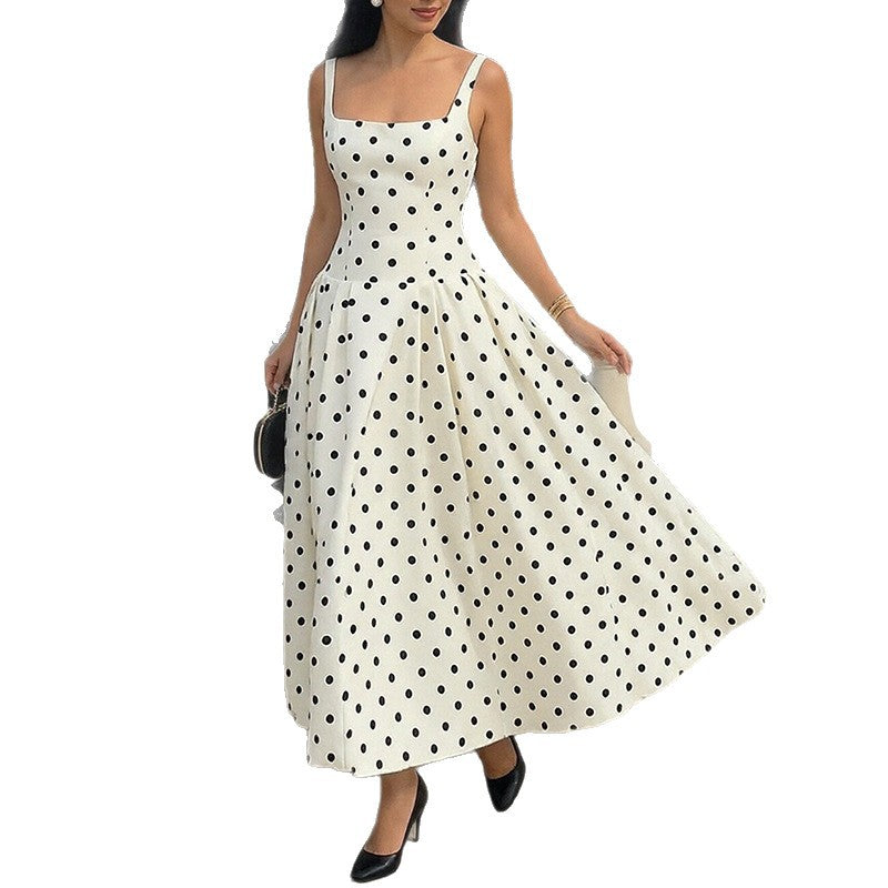 Damen Elegantes Polka-Dots Maxi-Kleid Drune