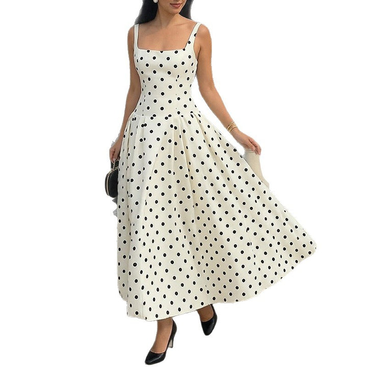 Damen Elegantes Polka-Dots Maxi-Kleid Drune
