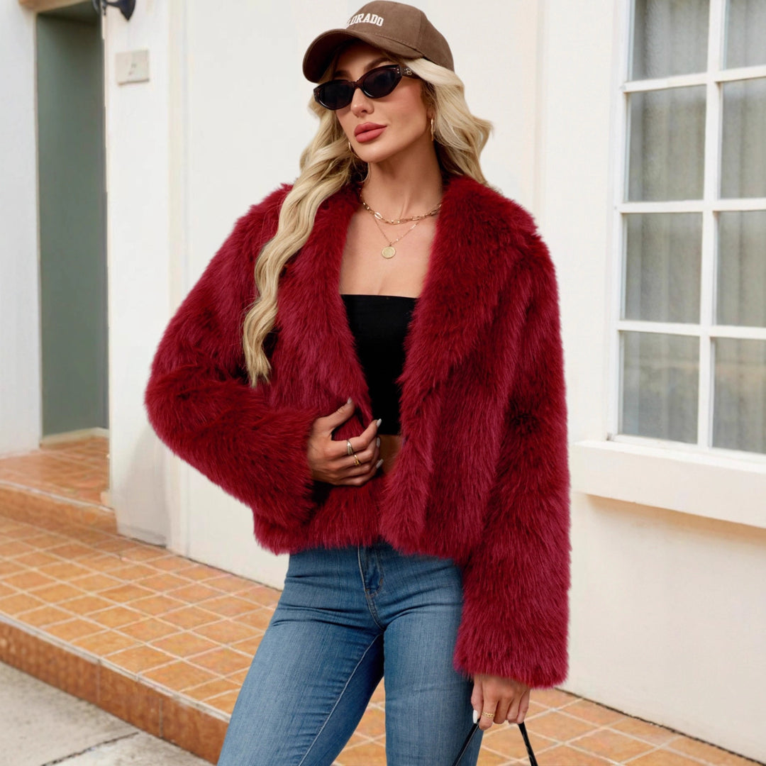 Damen Flauschige Kunstfelljacke mit elegantem Revers Drune