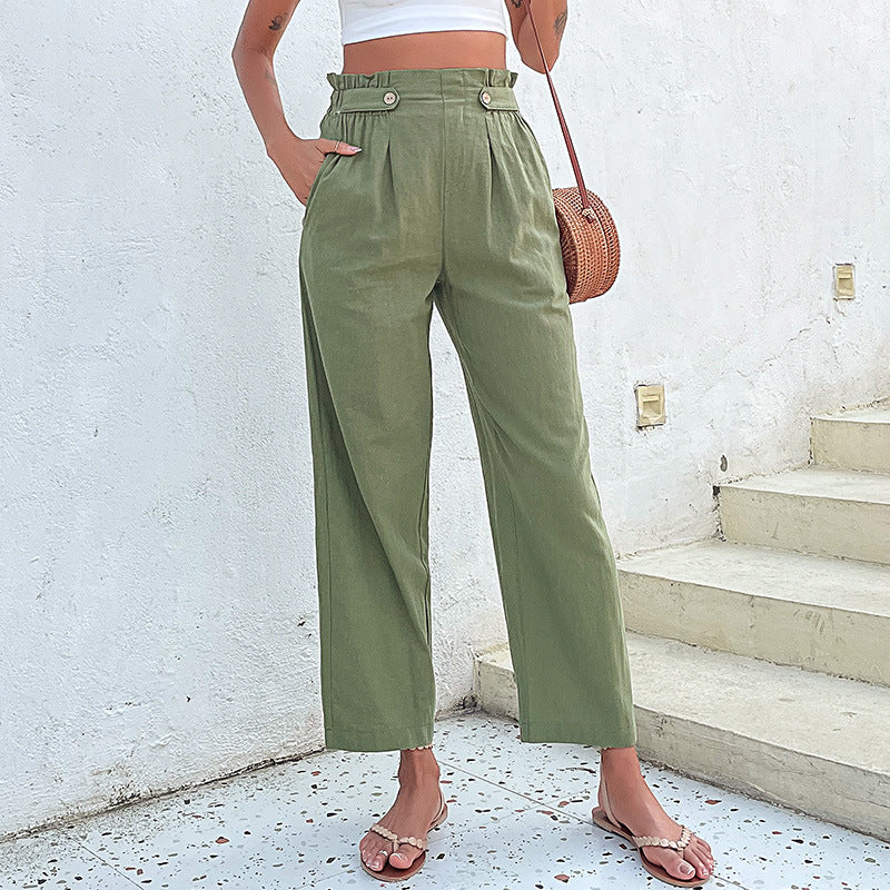 Damen Hochtaillierte Culotte-Hose mit Bundfalten, Knopf-Tabulierung und weitem Bein Drune