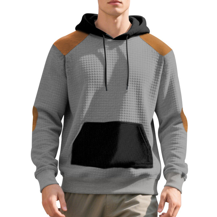 Herren nan urbaner Waffelstrick-Kapuzenpullover mit Kängurutasche und Besatz Drune