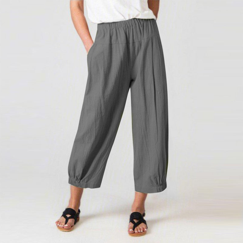 Damen lässige Palazzo-Hose mit elastischem Bund und Seitentaschen Drune