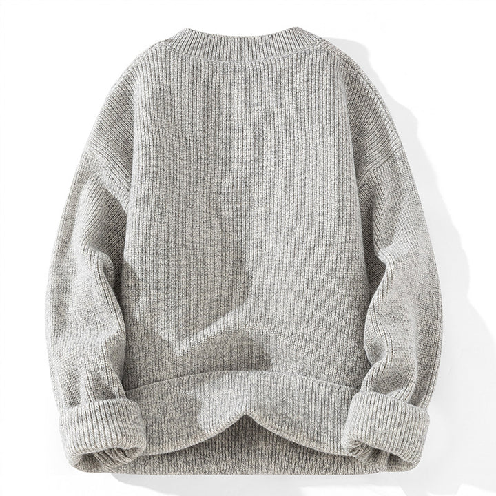 Unisex Grobstrick-Henley-Pullover mit halber Knopfleiste und Rippstruktur Drune