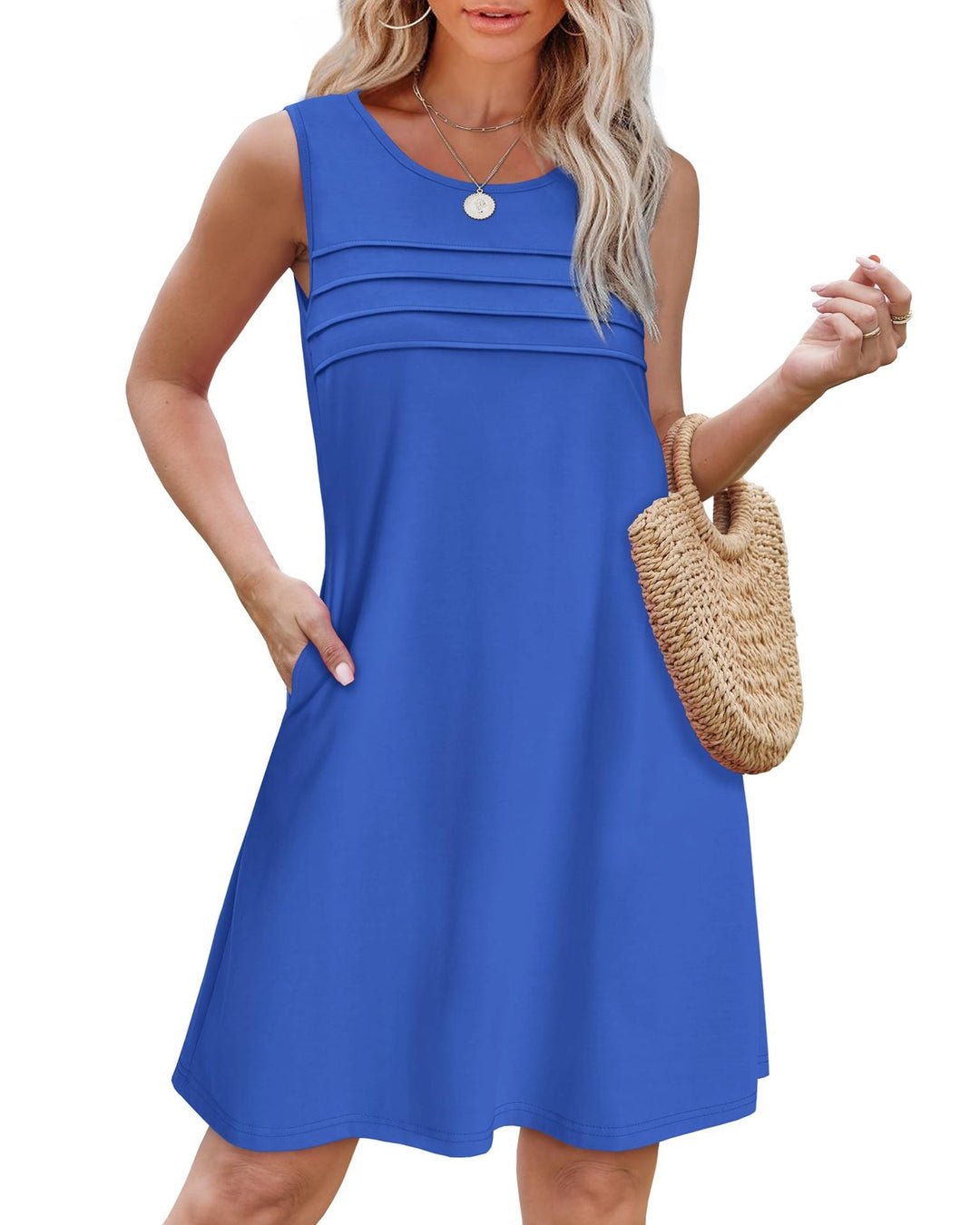 Damen Sommerkleid mit eleganter Faltenstruktur und praktischen Eingrifftaschen Drune