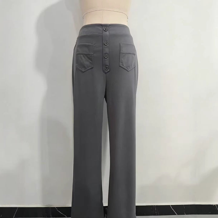 Damen Hochtaillierte Wide‑Leg Hose mit aufgesetzten Taschen Drune