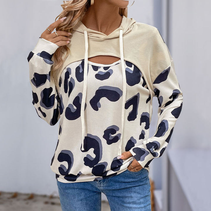 Damen Urbaner Hoodie mit Leopardenmuster und Cut-Out-Details Drune
