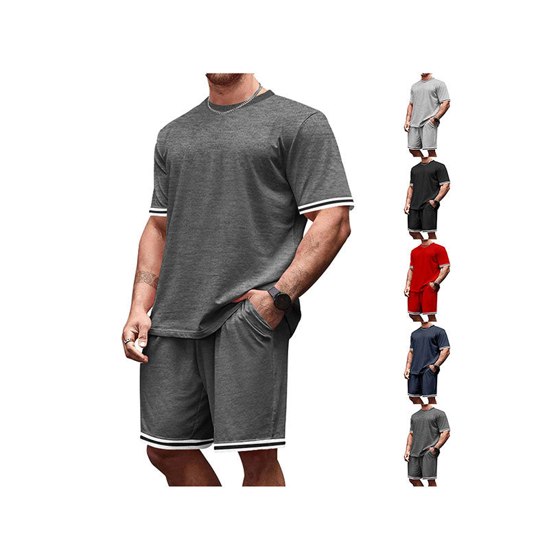 Herren nan sportliches Lounge-Set aus hochwertiger Baumwollmischung mit körpernahem Kurzarmshirt und Kordel-Shorts mit kontrastierenden Bündchen Drune