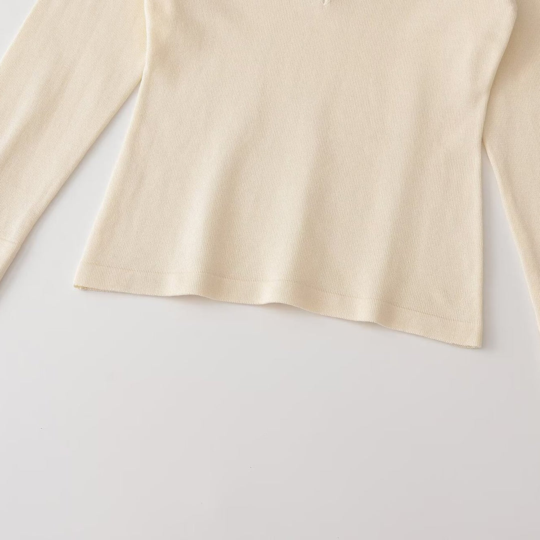 Damen Feinstrick-Longsleeve mit tiefem V-Ausschnitt und Hemdkragen Drune
