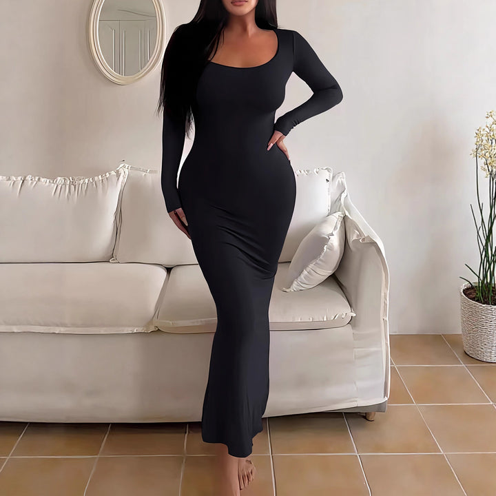 Damen Elegantes langes Abendkleid mit modernen Ärmeln und Taschen Drune