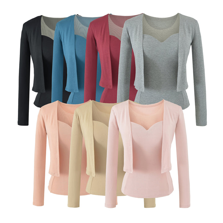 Damen Zweiteiliges Feinstrick-Top-Set mit Mesh-Einsatz und offenem Cardigan Drune