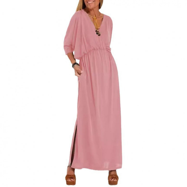Damen lässiges Maxikleid mit V-Ausschnitt und seitlichen Schlitzen Drune
