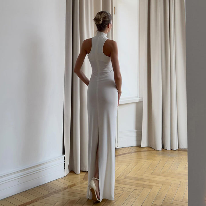 Damen Elegantes Maxikleid mit asymmetrischem Halterneck-Design Drune