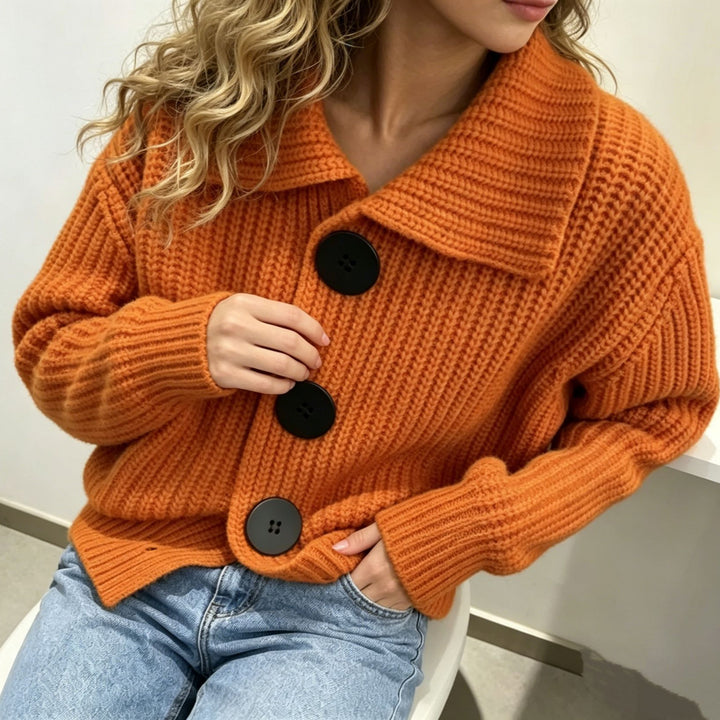 Damen Grobstrick-Cardigan mit breitem Umlegekragen Drune