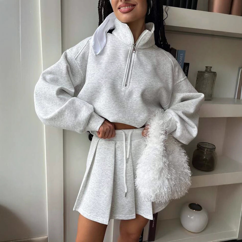Damen Sweatshirt mit lässigem Stehkragen und Rock Drune