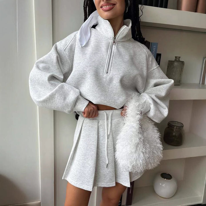 Damen Sweatshirt mit lässigem Stehkragen und Rock Drune