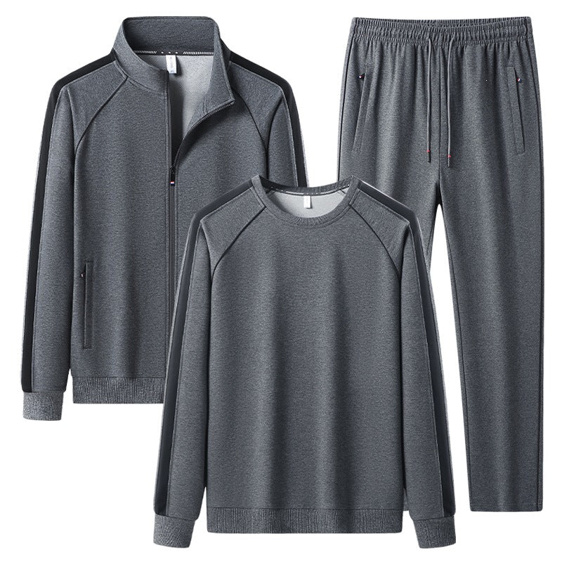 Herren Dreiteiliges Freizeit-Trainingsanzug-Set aus weichem French-Terry mit Reißverschlussjacke, Rundhals-Sweatshirt & Kordel-Jogginghose Drune