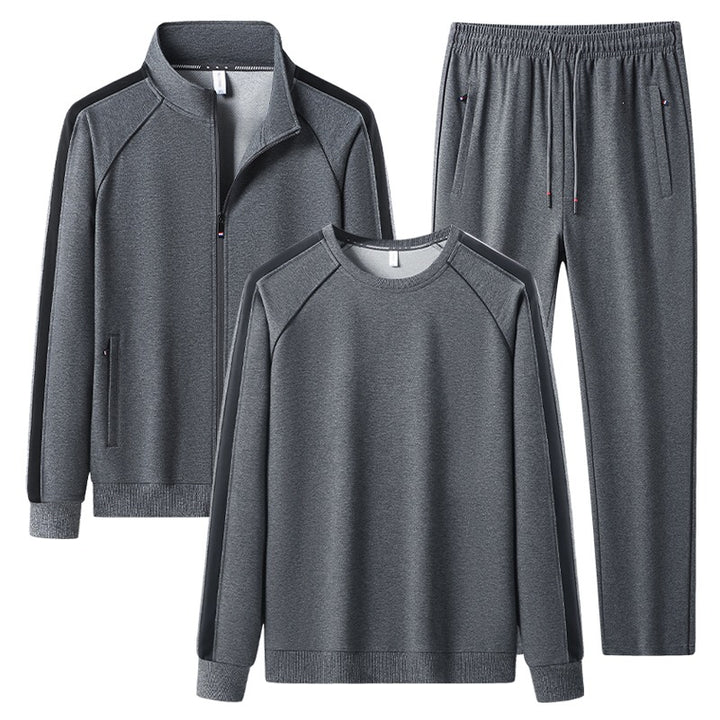 Herren Dreiteiliges Freizeit-Trainingsanzug-Set aus weichem French-Terry mit Reißverschlussjacke, Rundhals-Sweatshirt & Kordel-Jogginghose Drune