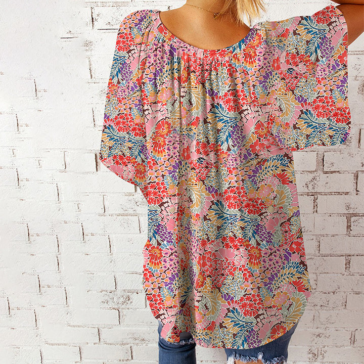Damen Bluse mit floralem Design und lockerem Schnitt Drune