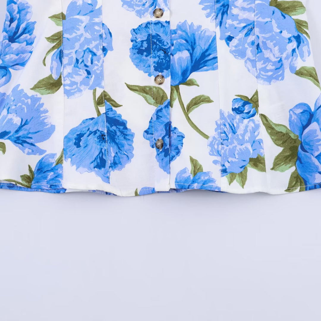 Damen Hemdbluse im A-Linien‑Schnitt mit floraler Allover‑Print, taillierten Teilungsnähten und Puffärmeln Drune