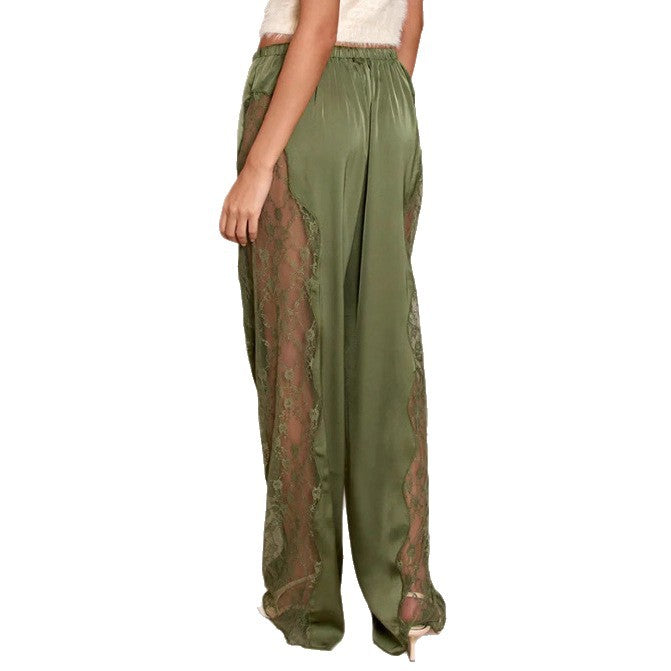Damen nan Satinhose mit seitlichen Spitzeneinsätzen, weitem Bein und Tunnelzug Drune