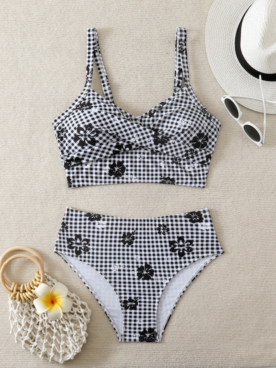Damen Bikini-Set mit hohem Bund und dekorativem Knotendesign Drune