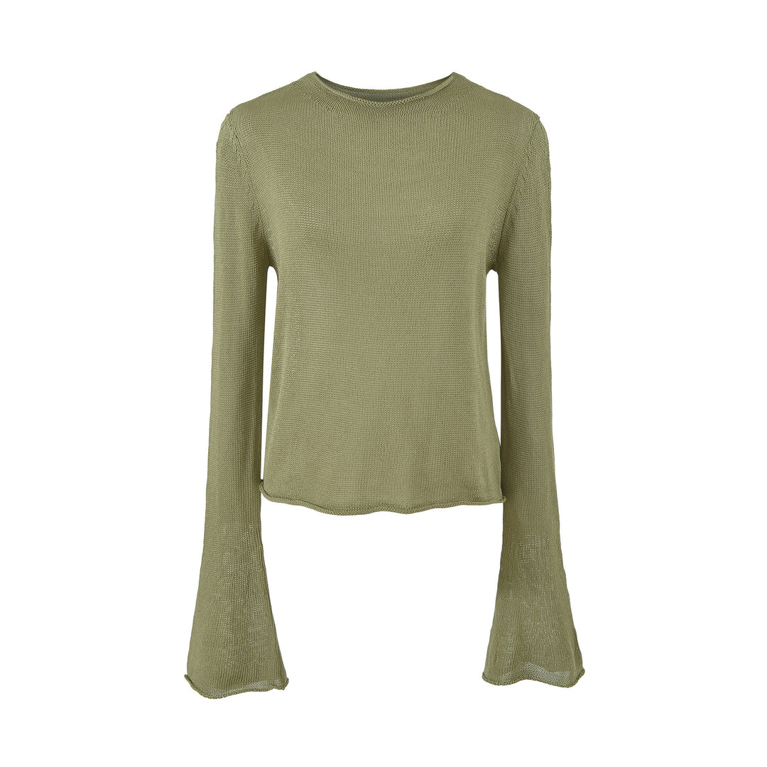 Damen Leichtes Feinstrick-Longsleeve mit ausgestellten Trompetenärmeln Drune