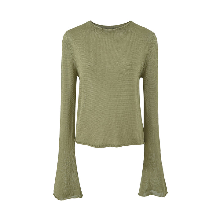 Damen Leichtes Feinstrick-Longsleeve mit ausgestellten Trompetenärmeln Drune
