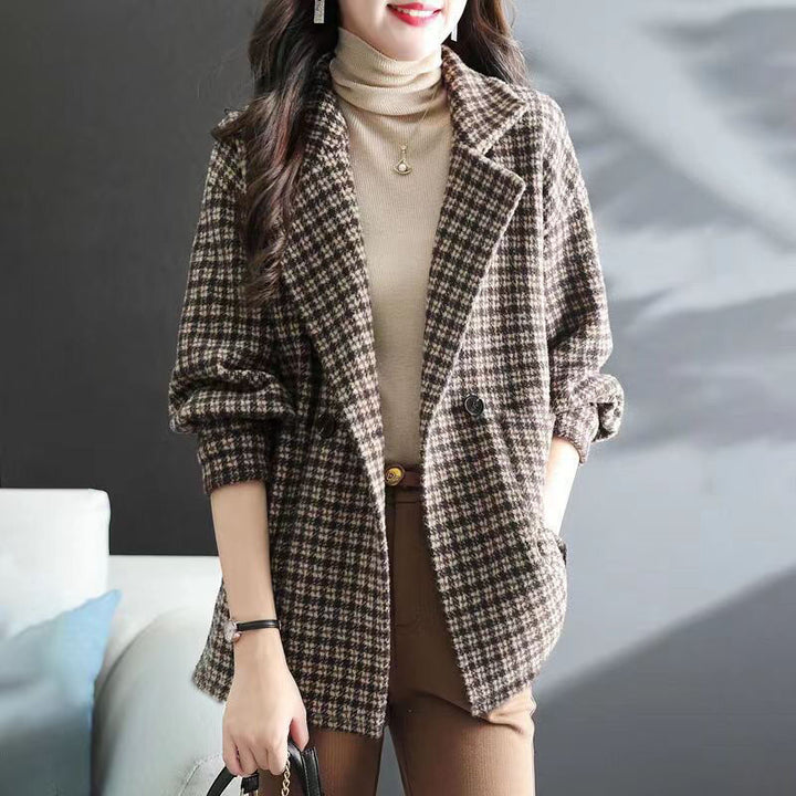 Damen Karierte Wolljacke Drune