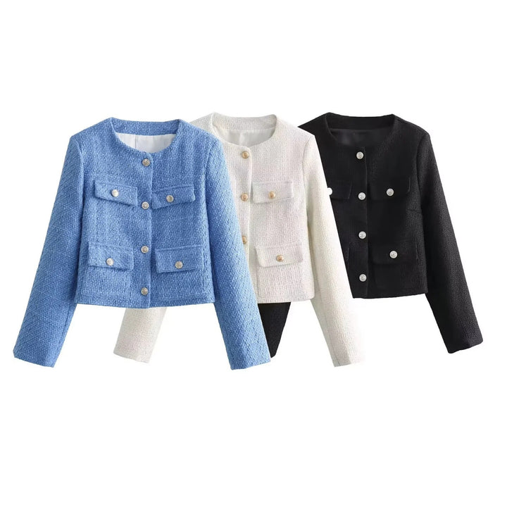 Damen modische Kurzjacke mit zwei praktischen Brusttaschen Drune