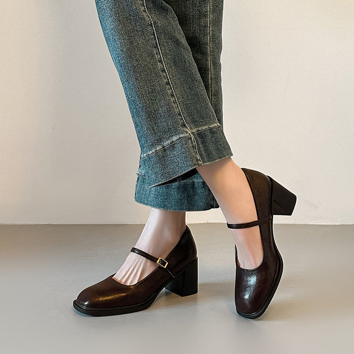 Damen elegante Mary Jane Pumps mit komfortablem Blockabsatz Drune