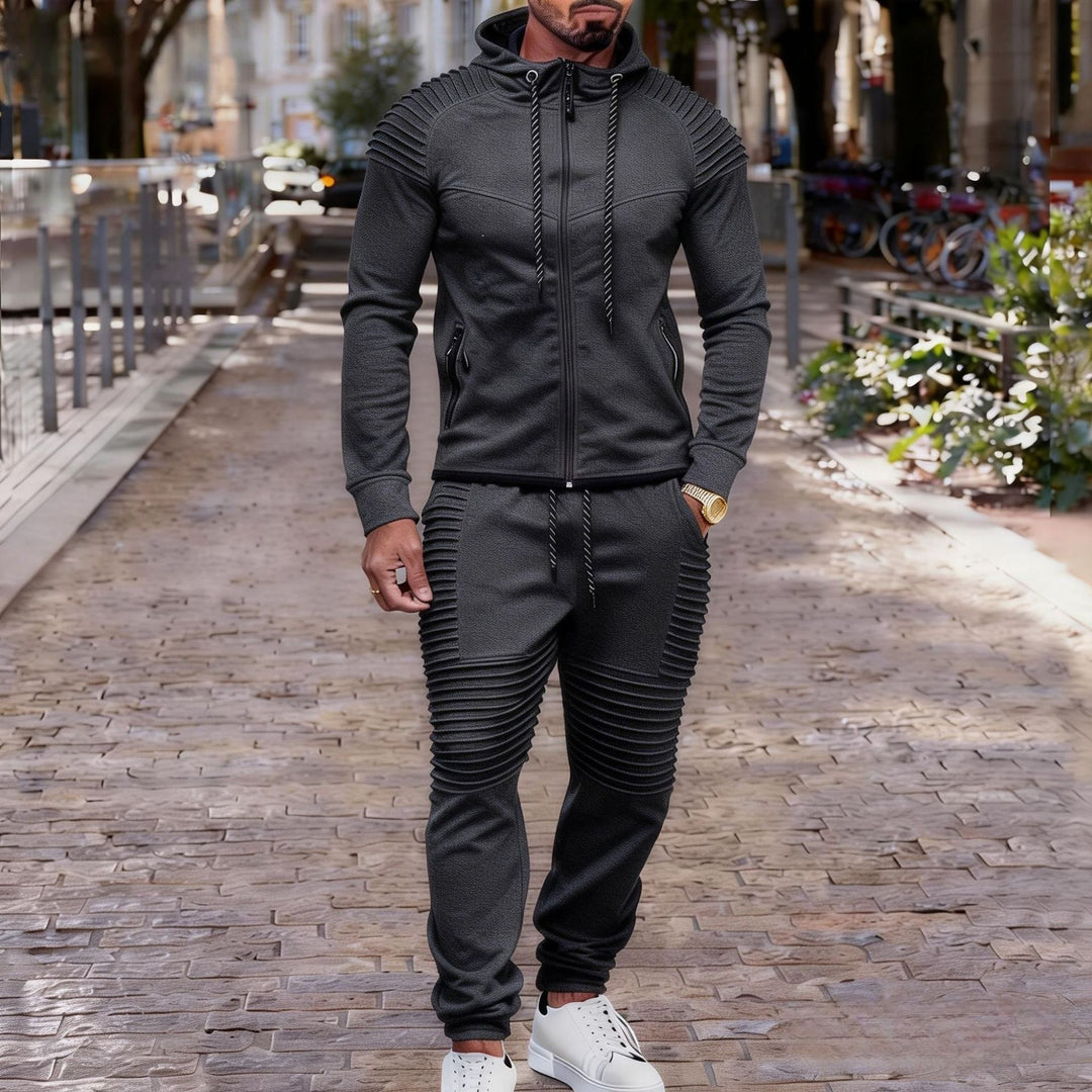 Herren sportives Kapuzen-Sweatset mit gerippten Biker-Paneelen Drune