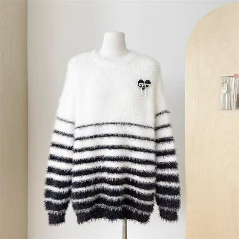 Damen Flauschiger Streifenpullover Drune