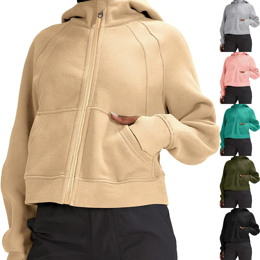 Damen lässige Kapuzenjacke mit nach unten gerafftem Schnitt und praktischen Taschen Drune