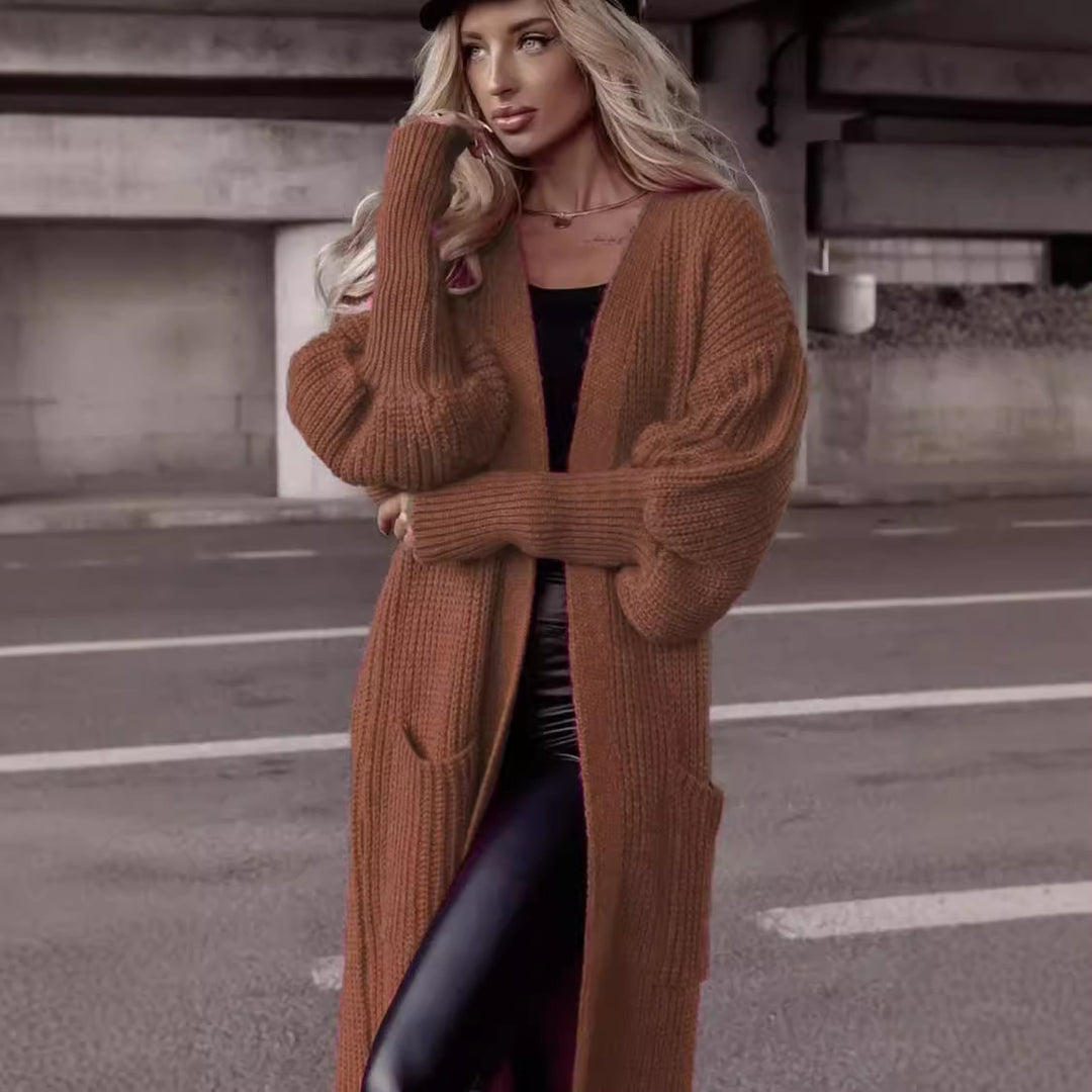 Damen Langer Strickcardigan mit tieferem Rückensaum und lässigem Schnitt Drune