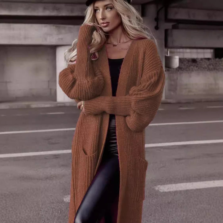 Damen Langer Strickcardigan mit tieferem Rückensaum und lässigem Schnitt Drune