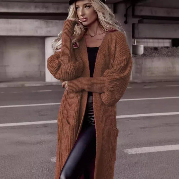 Damen Langer Strickcardigan mit tieferem Rückensaum und lässigem Schnitt Drune