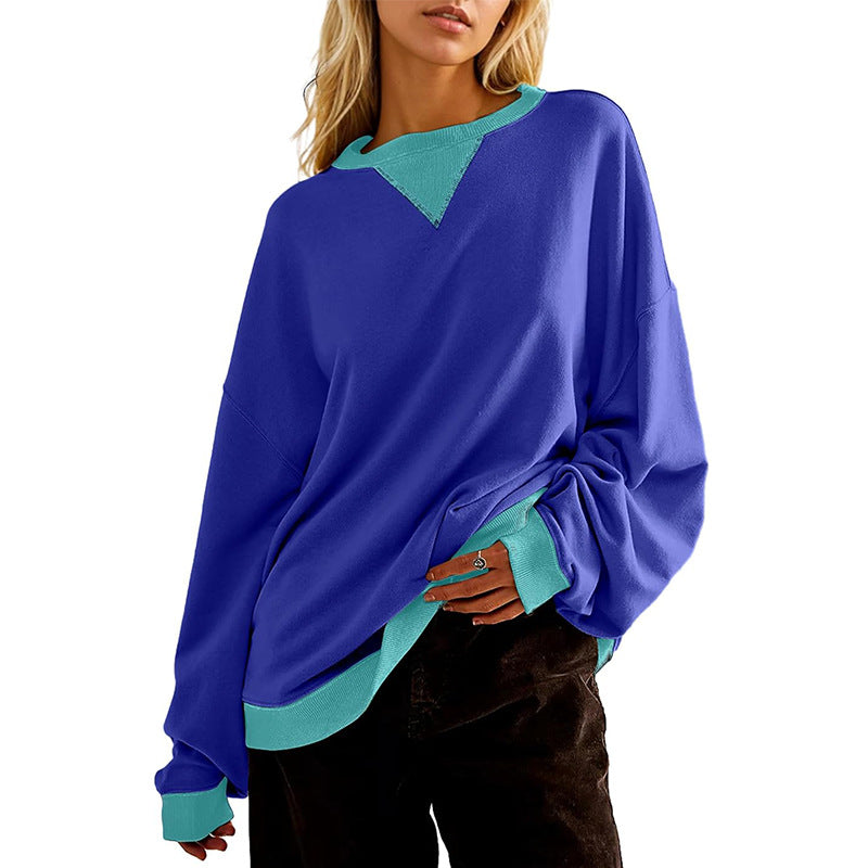 Damen lässiges Sweatshirt mit V-Ausschnitt und Kontrastbündchen Drune