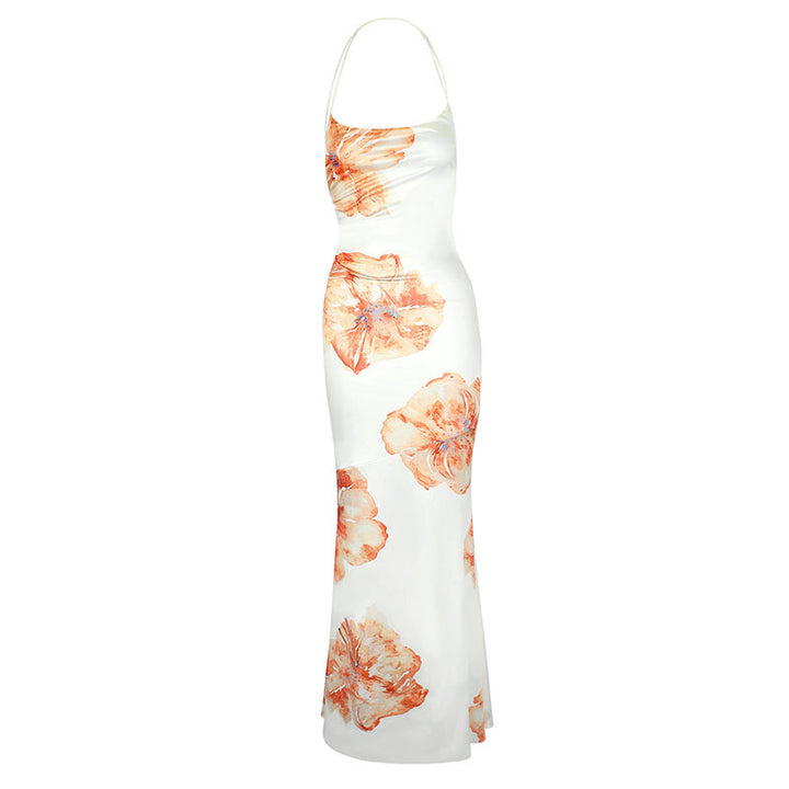 Damen Maxikleid mit zarten floralen Akzenten und schimmerndem Stoff Drune