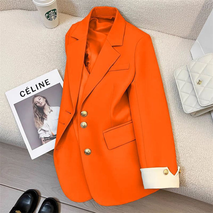 Damen Eleganter Blazer mit Goldknopfdetails Drune