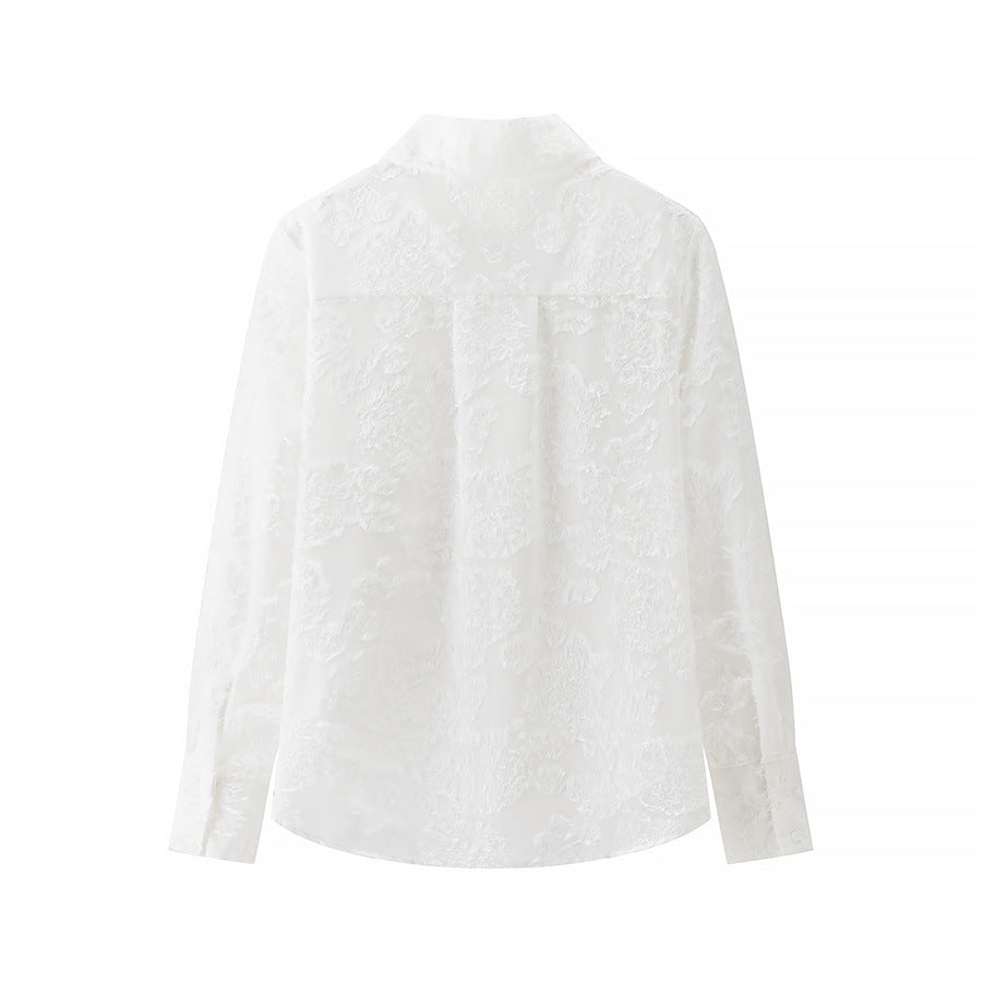 Damen nan transparente florale Jacquard-Bluse mit Hemdkragen und durchgehender Knopfleiste Drune