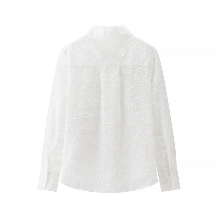 Damen nan transparente florale Jacquard-Bluse mit Hemdkragen und durchgehender Knopfleiste Drune
