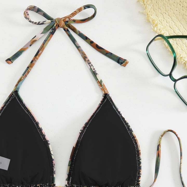 Damen Triangel-Bikini mit floralem und animalischem Muster Drune