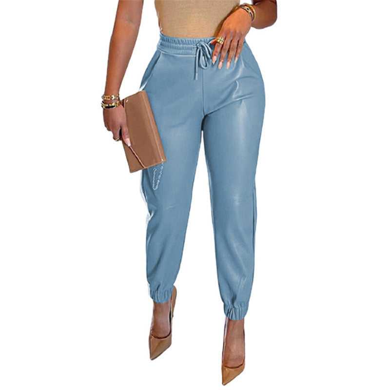 Damen Sportliche Lederhose mit elastischem Bund und schmalem Schnitt Drune
