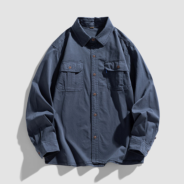 Herren Overshirt aus robustem Baumwoll-Twill mit Pattentaschen und durchgehender Knopfleiste Drune