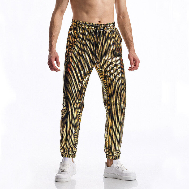 Herren Glamouröse Jogginghose mit Metallic‑Karo, elastischem Bund und schmaler Silhouette Drune