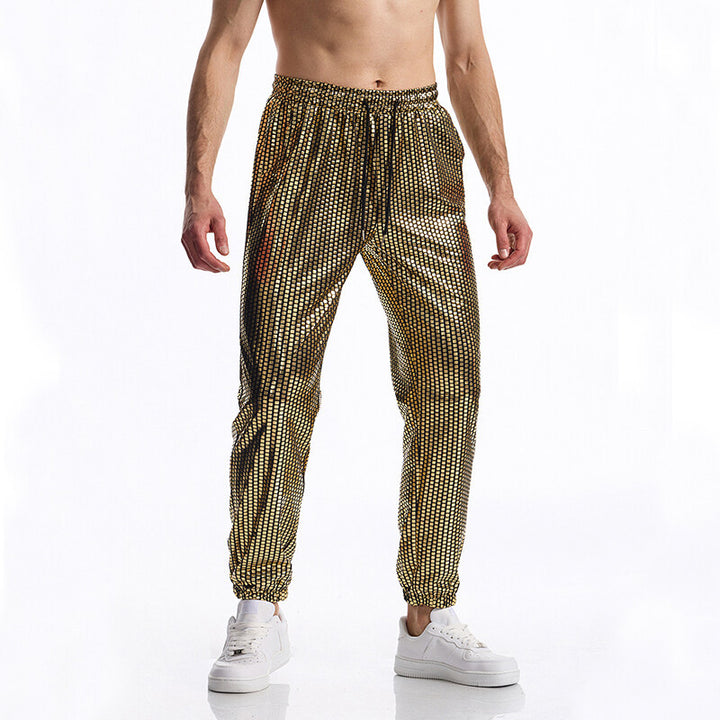 Herren Glamouröse Jogginghose mit Metallic‑Karo, elastischem Bund und schmaler Silhouette Drune